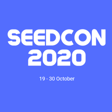 SeedCon 2020 logo in white on blue background