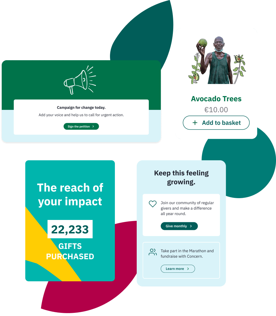 A montage of visual components created for the Concern Worldwide website.