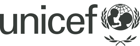 UNICEF logo, with an icon of a child and parent within a globe.