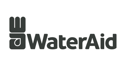 WaterAid logo, includes a hand with three raised fingers forming a ‘W’ and ‘A’ shape with a water droplet in the palm