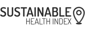 The logo of The Sustainable Health Index, shown in off-black, includes an icon of a map pin.