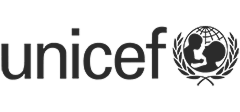 The logo of UNICEF, shown in off-black, includes an icon of a parent and child within a globe.