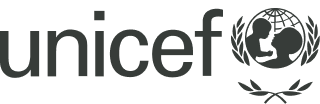 Logo for UNICEF, showing the organization's name and its globe and child silhouette emblem.