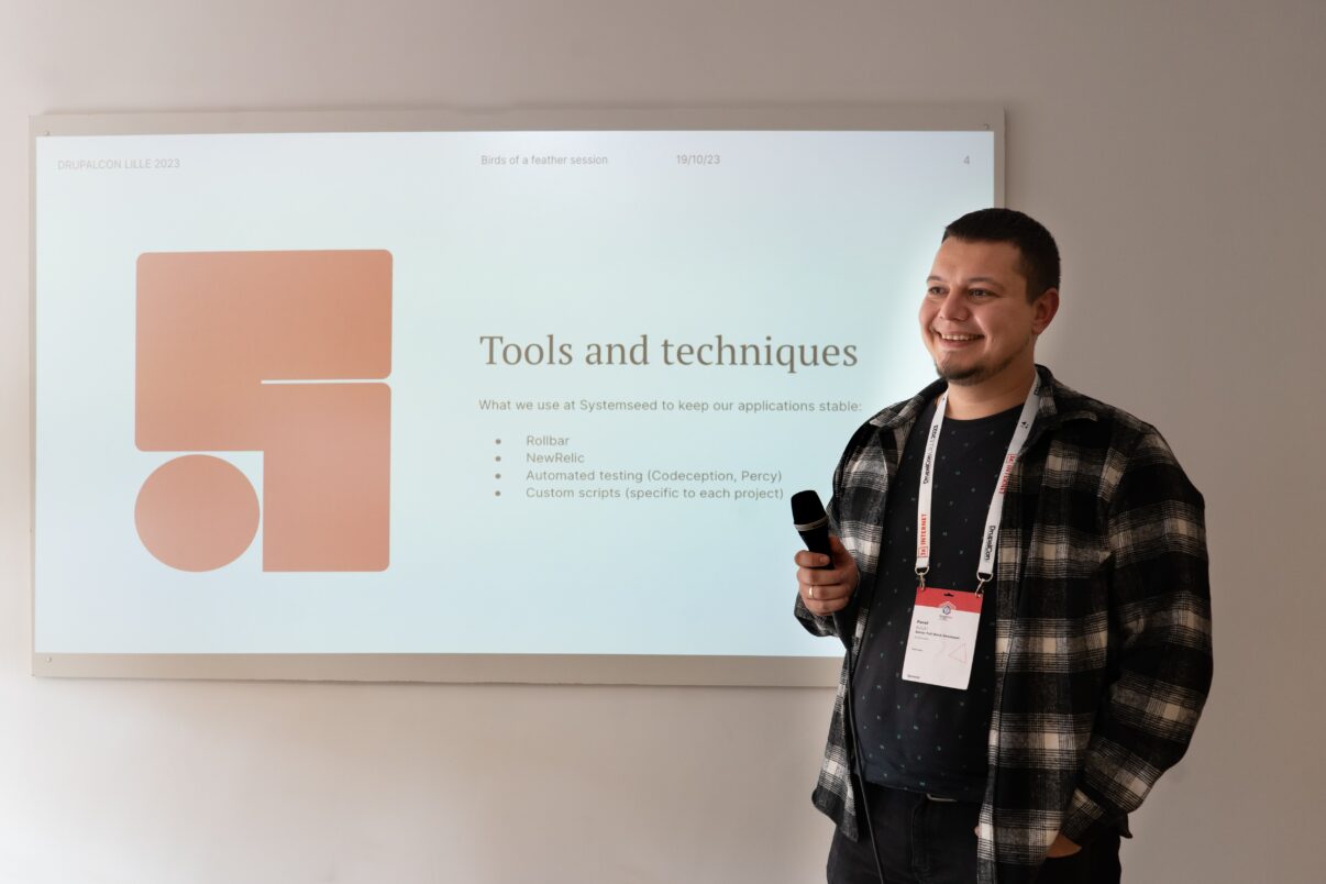 Pavel Bulat presents at DrupalCon Lille.