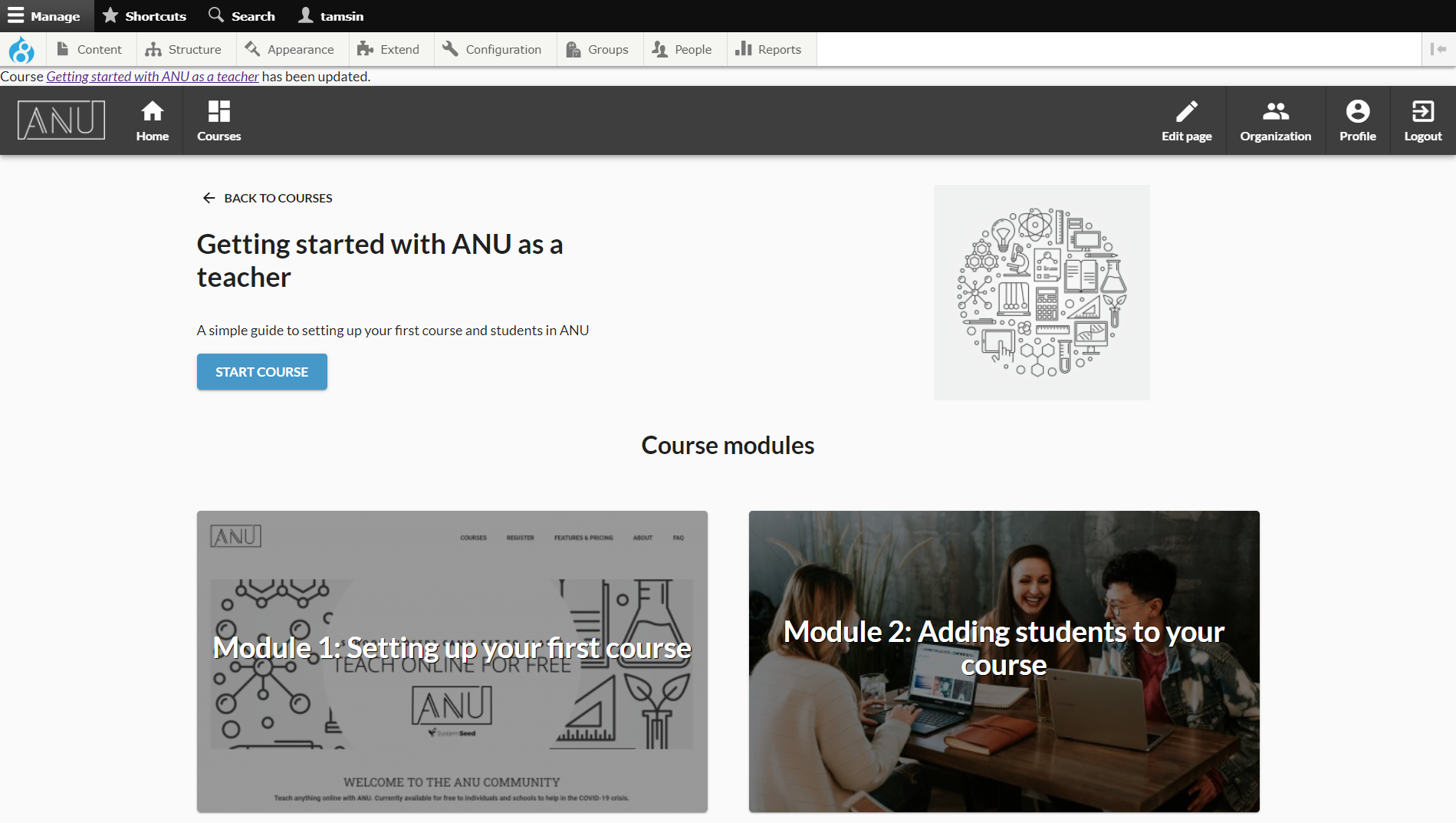 Screen shot of ANU.Community course showing two modules