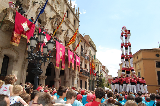 Catalan castellers in a human pyramid