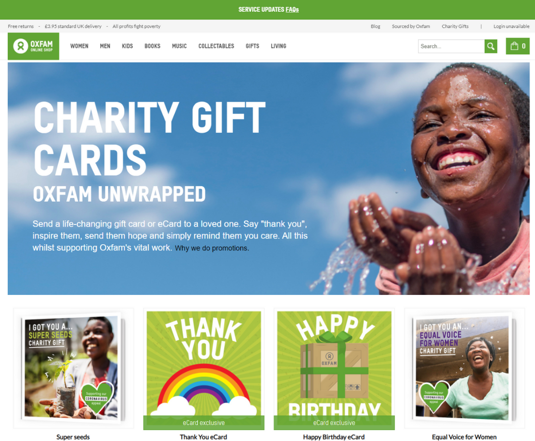 Oxfam gifts homepage