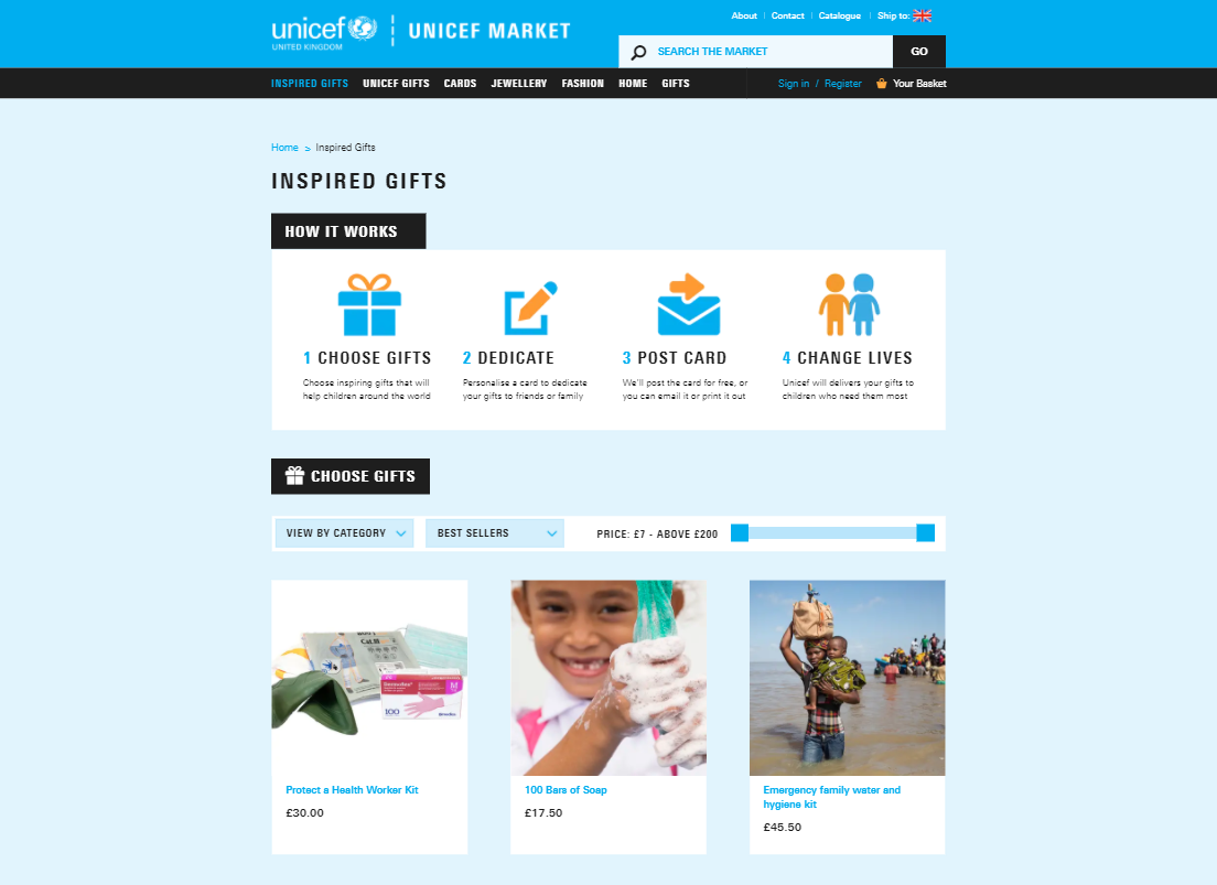 UNICEF inspired gifts homepage