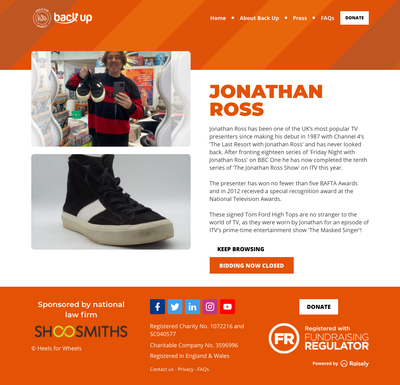 Heels for Wheels lot page for Jonathan Ross