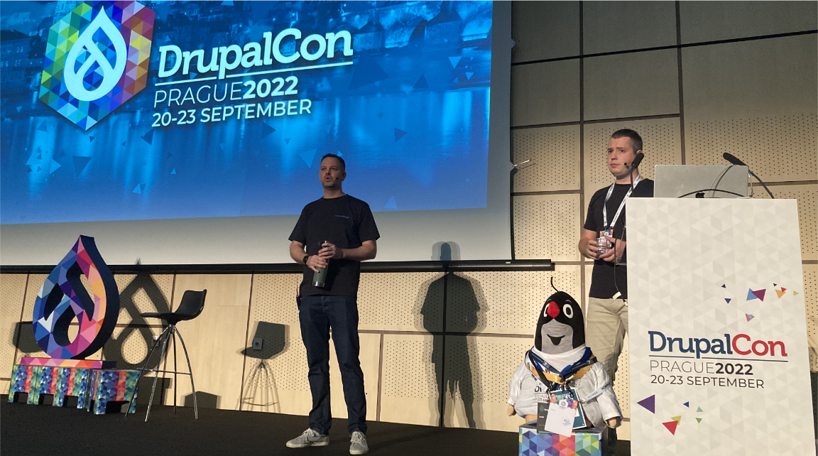 Our CEO & CTO, Anthony & Ev, speaking at DrupalCon 2022 about 4 days weeks 