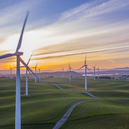 Wind turbines and sunset