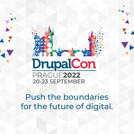 DrupalCon Prague logo on colourful background