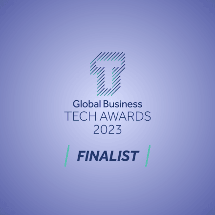 Global Business Tech Awards logo on blue background