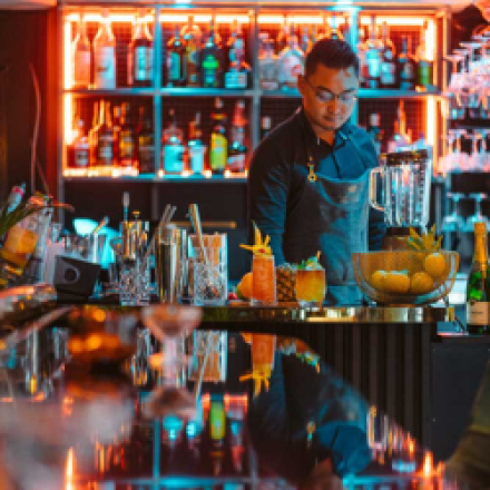 The View bar in Lille - male bartender makes cocktails 
