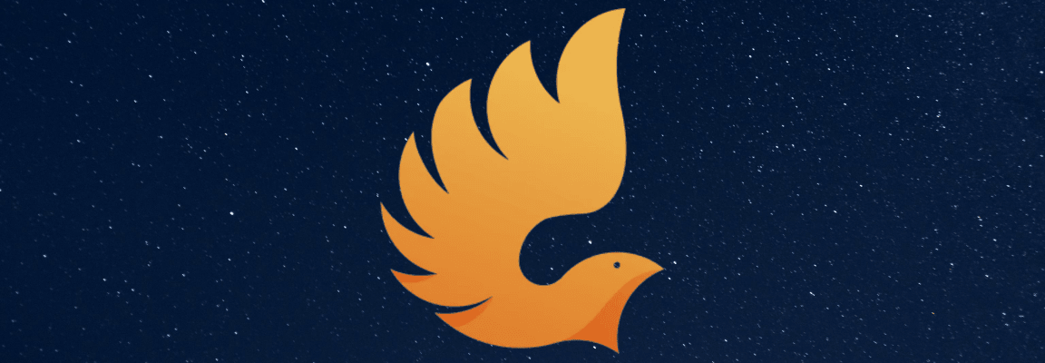 Falcon phoenix logo on starry background