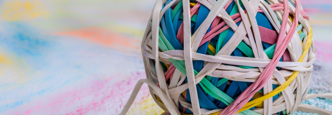 Ball of elastic bands in many colours