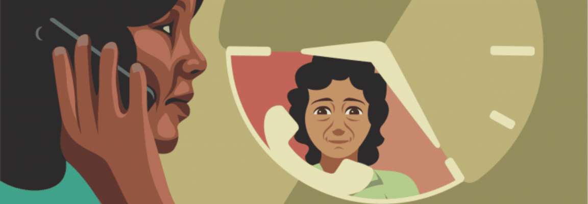 WHO EQUIP helper giving remote support Woman talking to another woman on the phone - illustration
