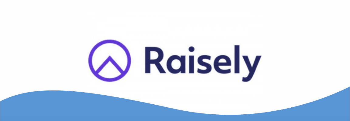 Raisely logo over blue wave