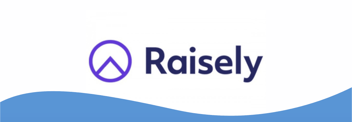 Raisely logo over blue wave Raisely logo over blue wave