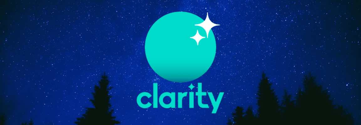 Clarity is here! Clarity logo on starry background
