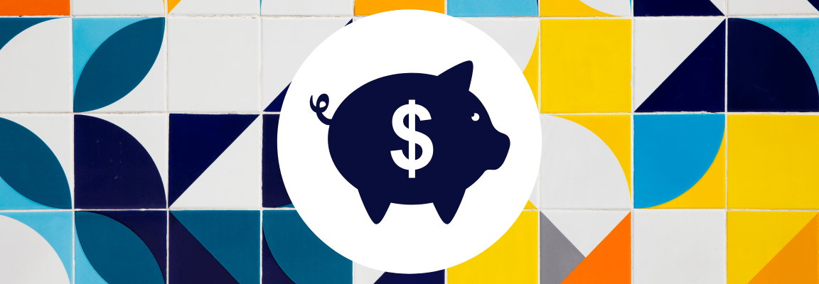 Piggy bank on a coloured tile background