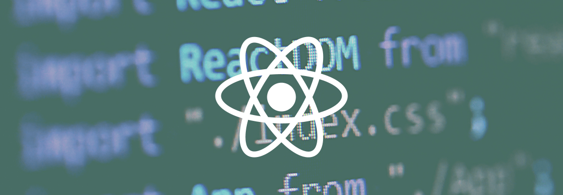 React performance article header - part one. Screen showing React code with React logo on top