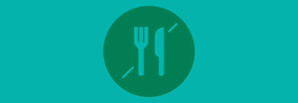 Fasting symbol of a plate, knife, and fork with a line through them, in the colours of Concern Worldwide Concern Fast article header