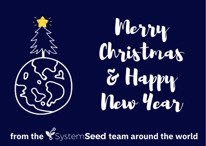 Happy Christmas from the SystemSeed team around the world - Sketch of the Earth with a Christmas tree on top