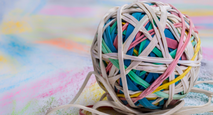 Ball of elastic bands in many colours