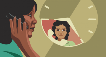 Woman talking to another woman on the phone - illustration