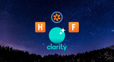 Clarity, Harvest, Forecast and Pivotal Tracker logos on a starry night background