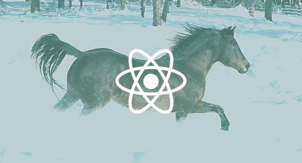 Horse running through the snow with React logo overlay